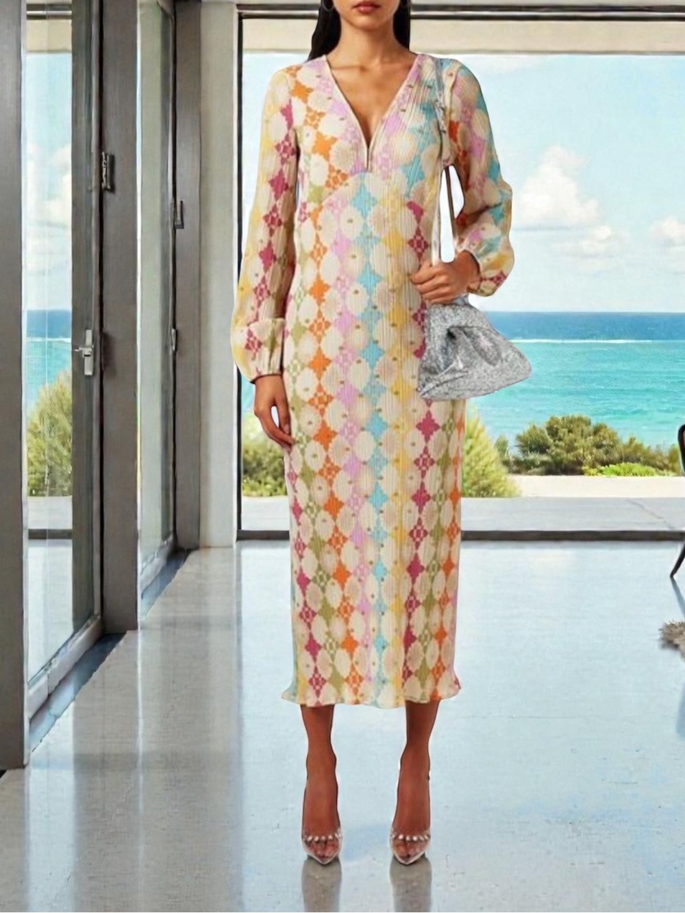 NEVER FULLY DRESSED Metallic Emma Sun Geo Dress Size 4